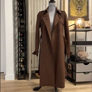 Brown Faux Suede Trench Coat